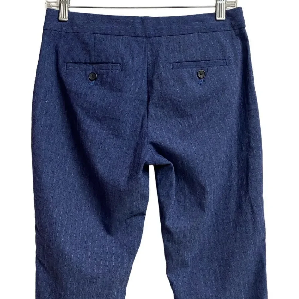 Banana Republic Avery Fit Tie-Waist Pinstripe Pants Women 0P Blue Cropped Soft